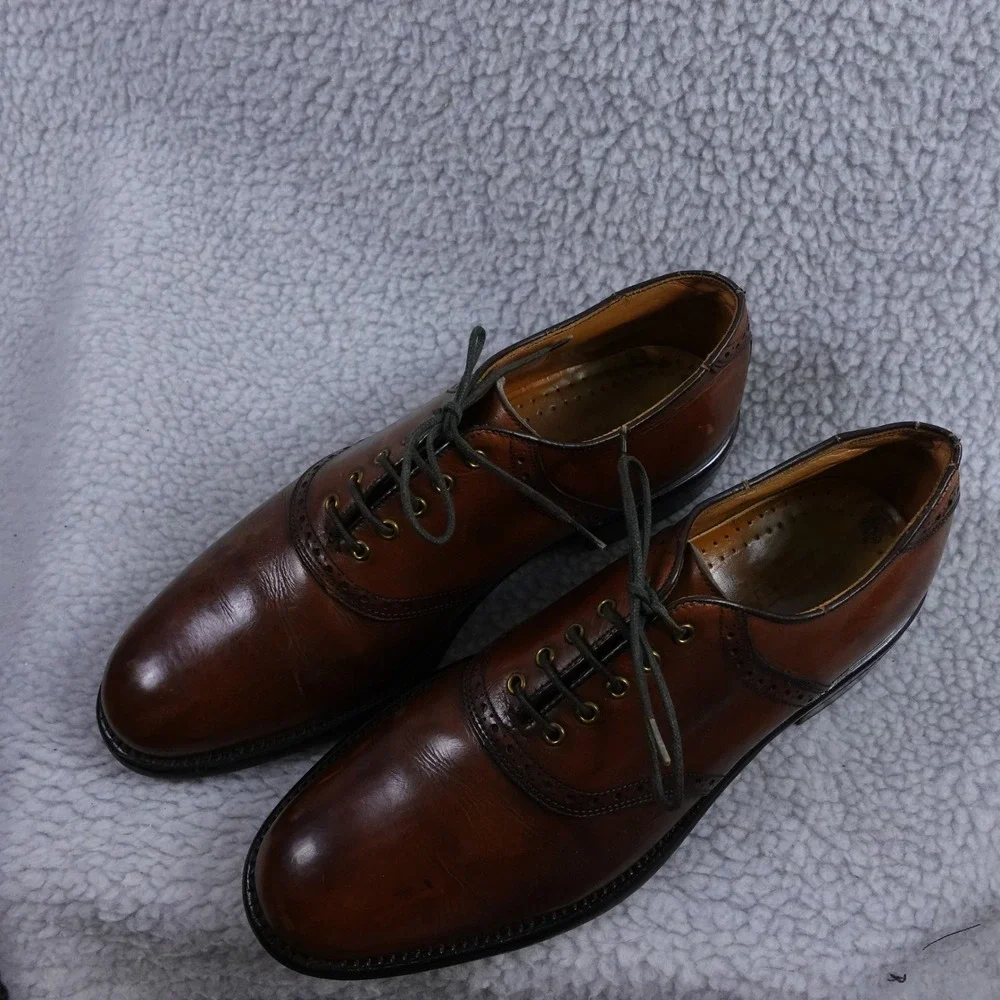 Cole Haan Mens Brown Leather Saddle Oxford Brogue Dress Shoes 10082D‎ Made USA 8